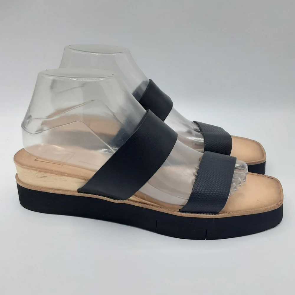 Dolce Vita Black Croc Embossed Double Strap Slip-On Sandal.